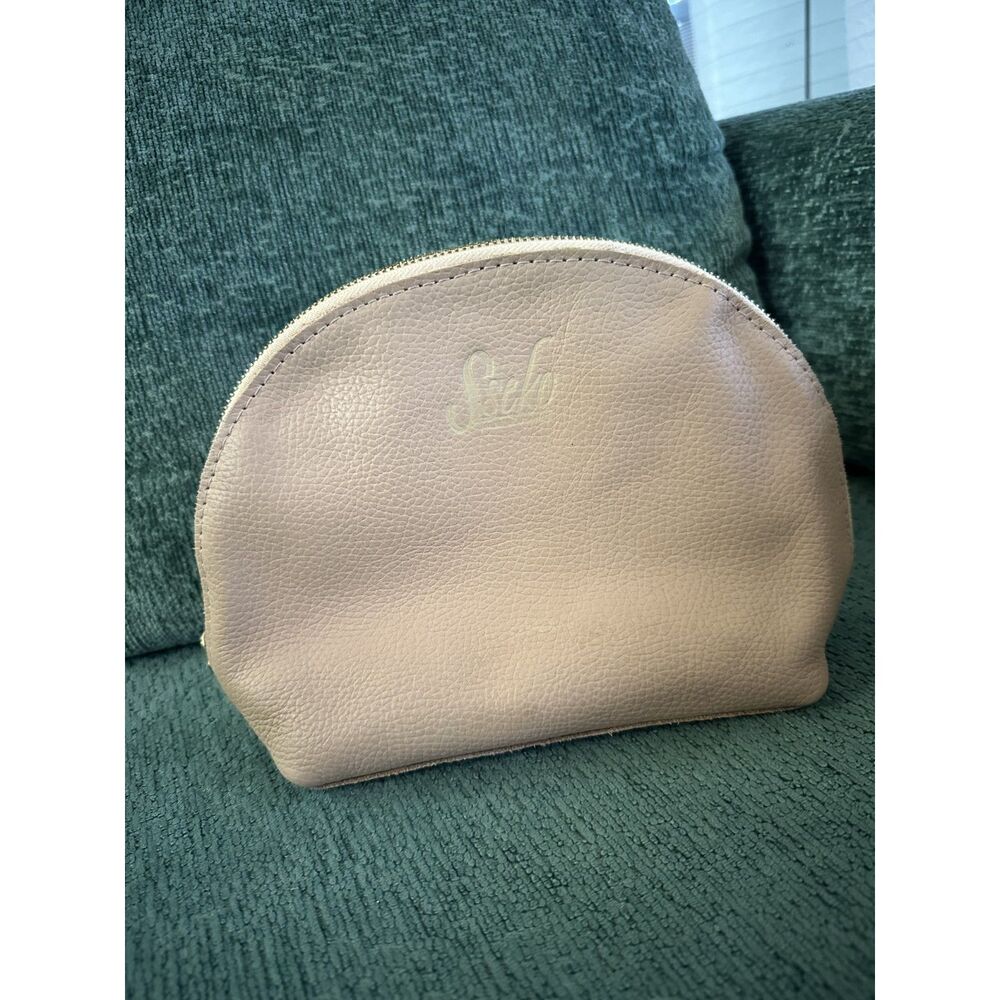 Sseko Designs Handmade Blush Pebbled Leather Zip Pouch Cosmetic Makeup Bag